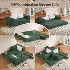 Divano letto convertibile da 80" con 2 cuscini, divano a pavimento a 3 posti, letto matrimoniale, combinazione fai da te, ciniglia, verde