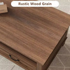 Tavolino da salotto con cassetti, Tavolino rustico da 120 cm con ripiano aperto e 6 gambe di supporto, Grande tavolo da soggiorno con contenitore
