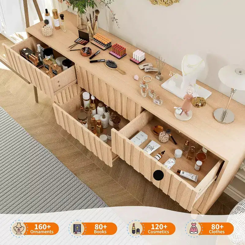 Cassettiera a 9 cassetti, comò moderno in legno scanalato, mobile contenitore in legno indipendente, per soggiorno, ingresso
