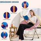 Sedia a disco, poltrona oversize imbottita a forma di fiore lunare con struttura pieghevole in metallo, seduta comoda per adolescenti, adulti e dormitorio, rosa