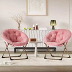 Sedia a disco, poltrona oversize imbottita a forma di fiore lunare con struttura pieghevole in metallo, seduta comoda per adolescenti, adulti e dormitorio, rosa