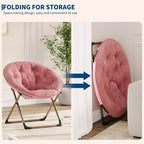 Sedia a disco, poltrona oversize imbottita a forma di fiore lunare con struttura pieghevole in metallo, seduta comoda per adolescenti, adulti e dormitorio, rosa