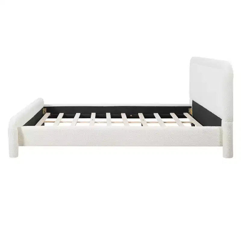 Letto a piattaforma imbottito Queen/King Size con testiera curva, solida struttura, non è richiesta la rete, bianco