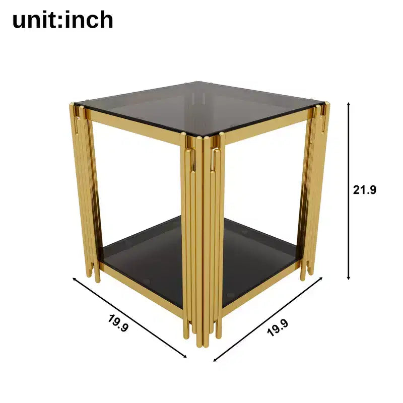 Tavolino da caffè e tavolini laterali moderni a 3 pezzi con piano in vetro temperato e base in metallo asimmetrica