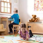 Scrivania e sedia per bambini con coperchio a sollevamento, color miele, mobiletto contenitore chiuso
