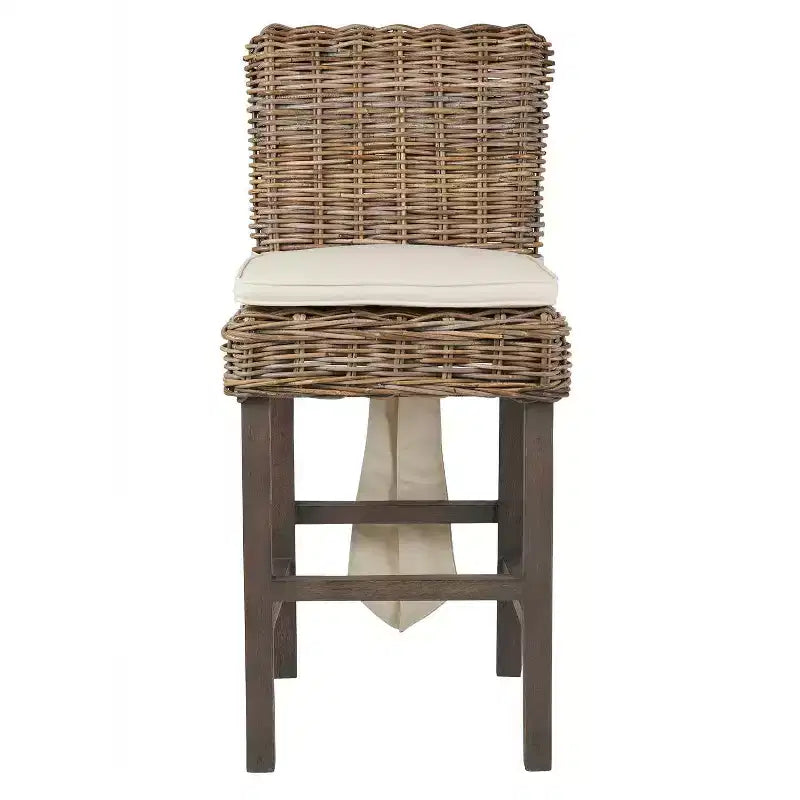 Sgabello da bar da 61 cm in rattan, marrone, gambe in teak, nessun assemblaggio richiesto