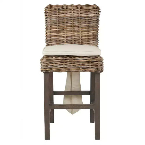 Sgabello da bar da 61 cm in rattan, marrone, gambe in teak, nessun assemblaggio richiesto