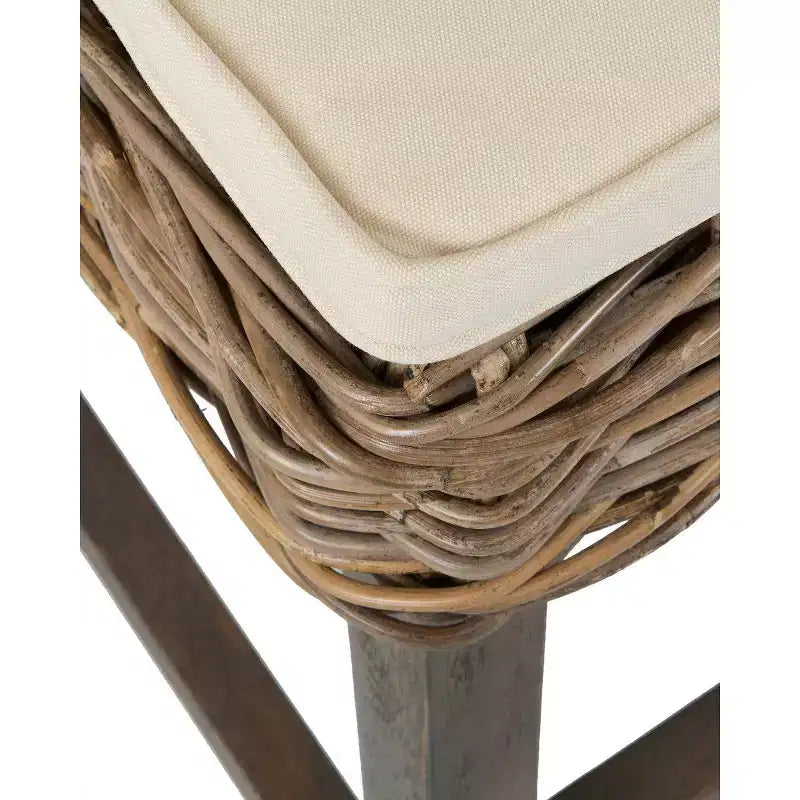 Sgabello da bar da 61 cm in rattan, marrone, gambe in teak, nessun assemblaggio richiesto