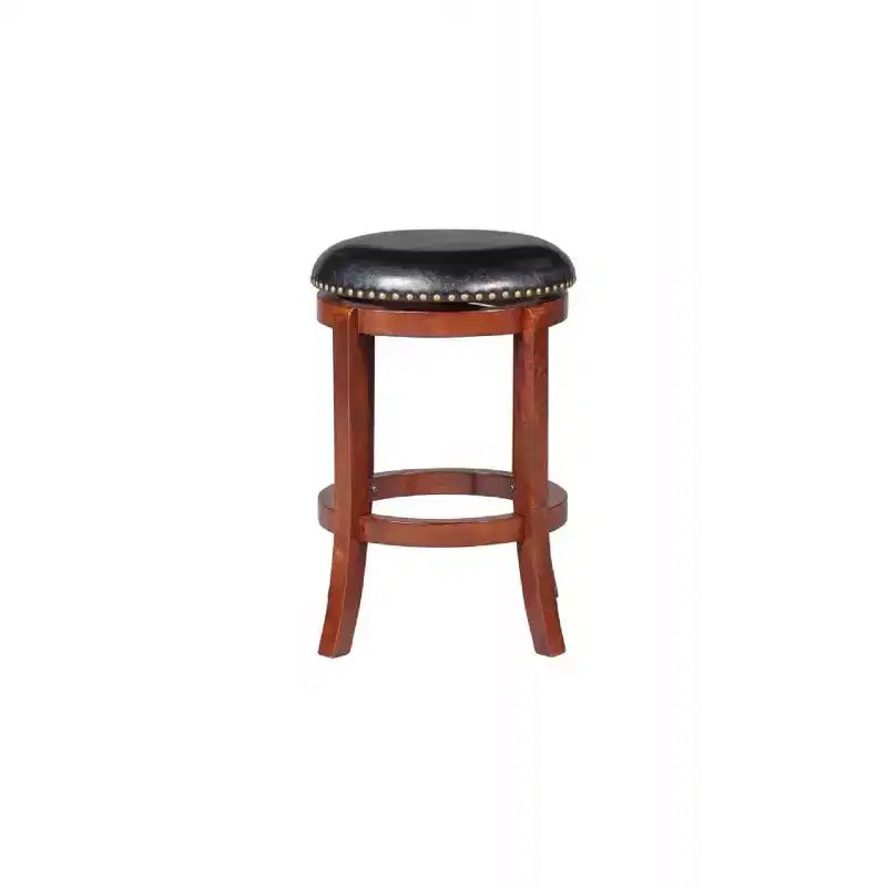 Sgabello da bar girevole da 24", altezza bancone, colore ciliegio, similpelle, senza schienale, gambe in legno