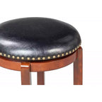 Sgabello da bar girevole da 24", altezza bancone, colore ciliegio, similpelle, senza schienale, gambe in legno