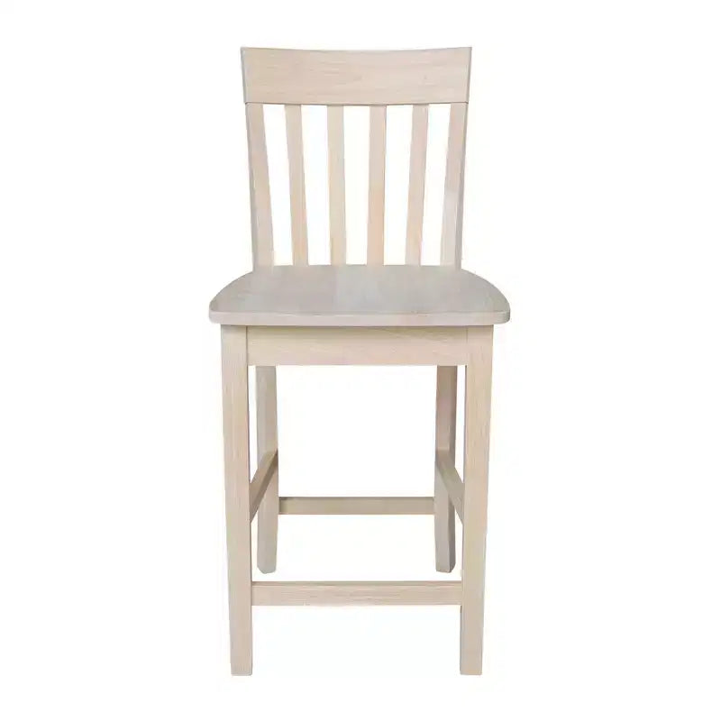 Sgabello da bancone con schienale a doghe 24", legno massiccio non rifinito, seduta quadrata