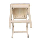 Sgabello da bancone con schienale a doghe 24", legno massiccio non rifinito, seduta quadrata