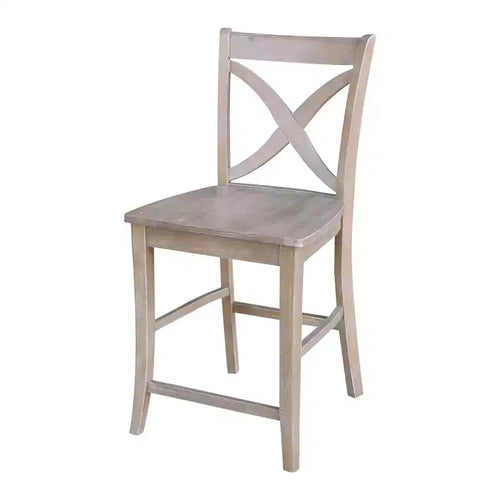 24" Vinyard Counter Height Barstool Washed Gray/Taupe - International Concepts: Solid Wood, X-Back Design