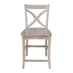 Sgabello da bar altezza bancone 24", Grigio Lavato/Tortora, Legno Massello, Design a X-Back