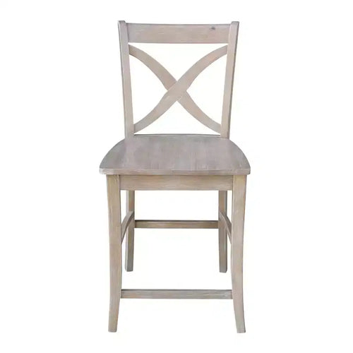 Sgabello da bar altezza bancone 24", Grigio Lavato/Tortora, Legno Massello, Design a X-Back
