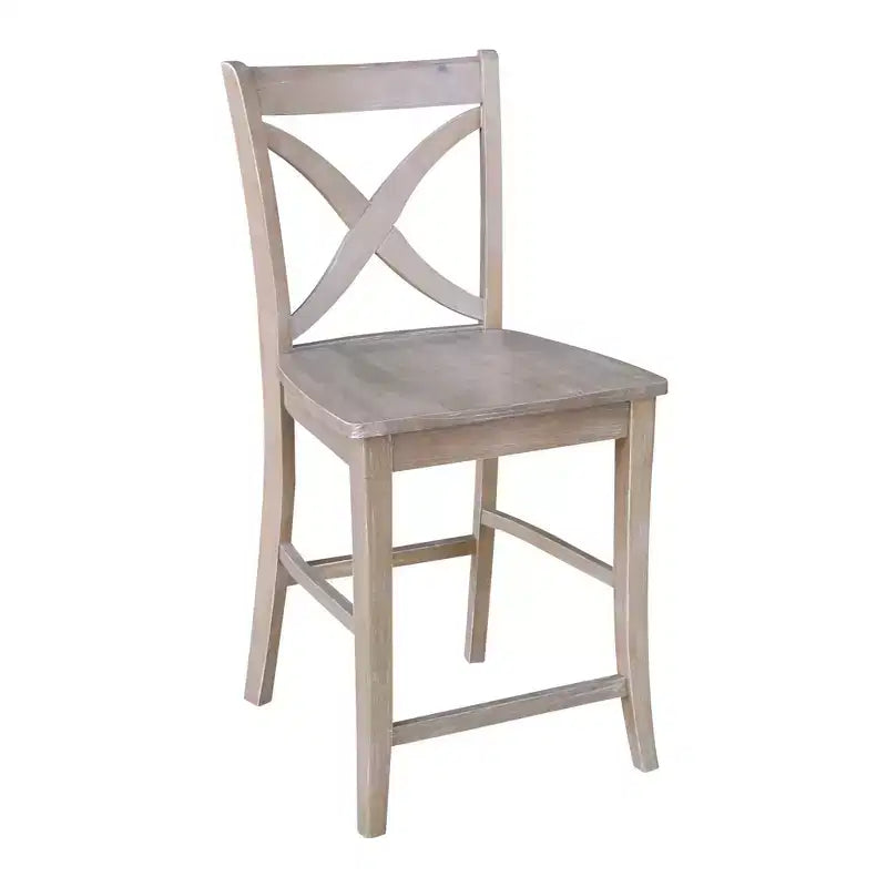 Sgabello da bar altezza bancone 24", Grigio Lavato/Tortora, Legno Massello, Design a X-Back