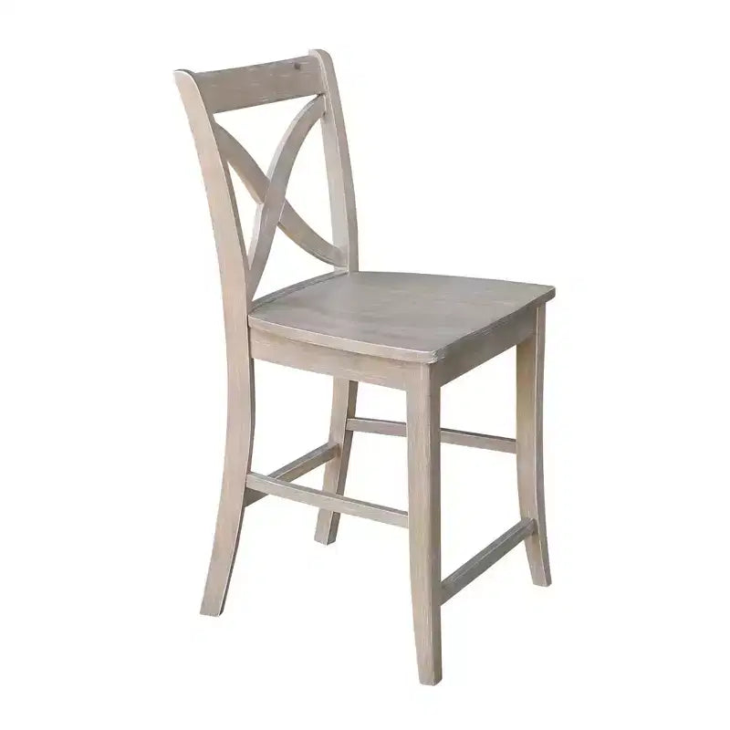 Sgabello da bar altezza bancone 24", Grigio Lavato/Tortora, Legno Massello, Design a X-Back