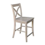 Sgabello da bar altezza bancone 24", Grigio Lavato/Tortora, Legno Massello, Design a X-Back