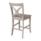 Sgabello da bar altezza bancone 24", Grigio Lavato/Tortora, Legno Massello, Design a X-Back