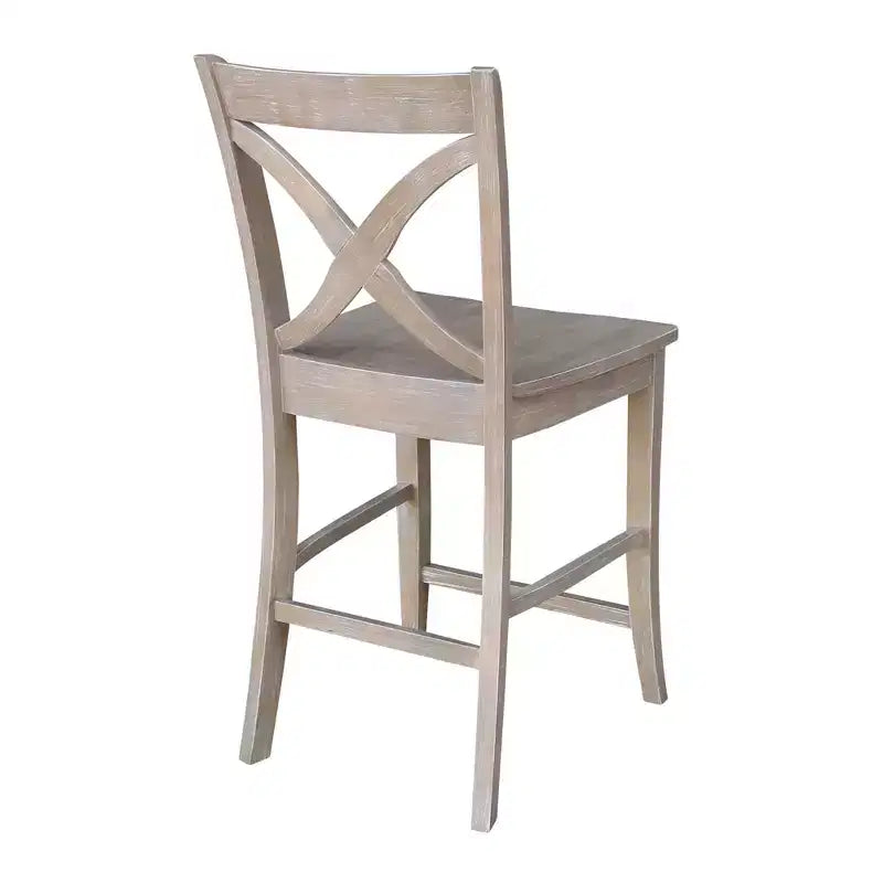 Sgabello da bar altezza bancone 24", Grigio Lavato/Tortora, Legno Massello, Design a X-Back