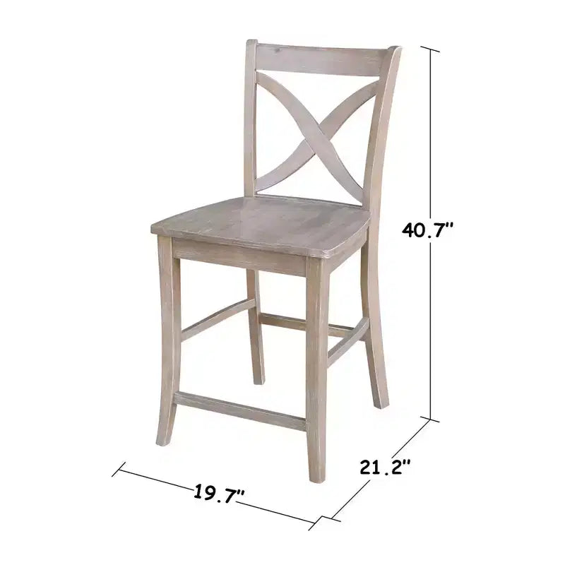 Sgabello da bar altezza bancone 24", Grigio Lavato/Tortora, Legno Massello, Design a X-Back
