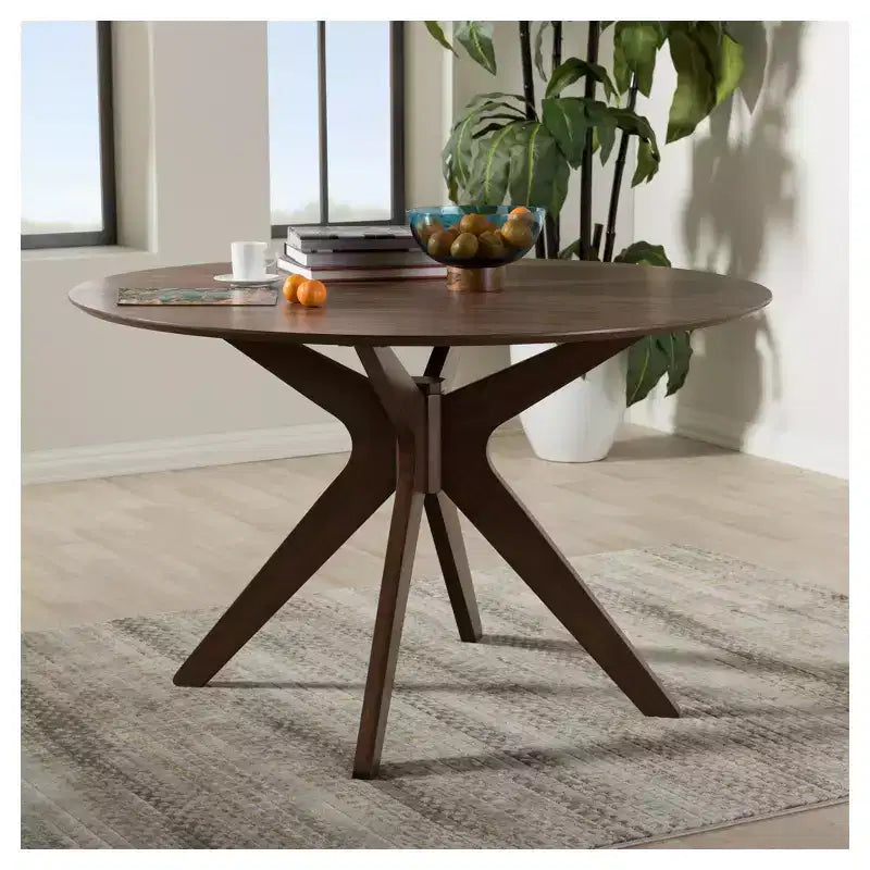 Tavolo da pranzo rotondo da 119 cm Mid-Century Modern, finitura in legno noce