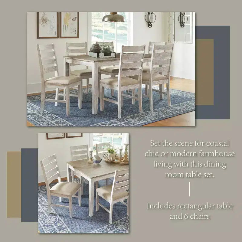 Set da pranzo 7 pezzi, marrone chiaro, rettangolare moderno 6 posti