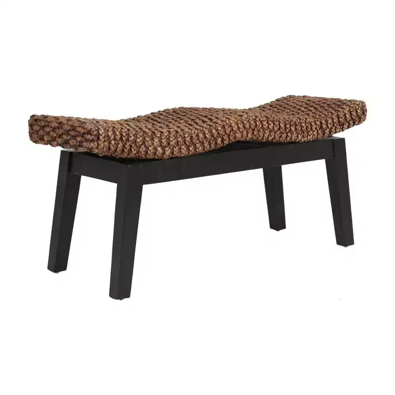 Panca ottomana da ingresso in rattan, marrone, stretta, con struttura in legno massello