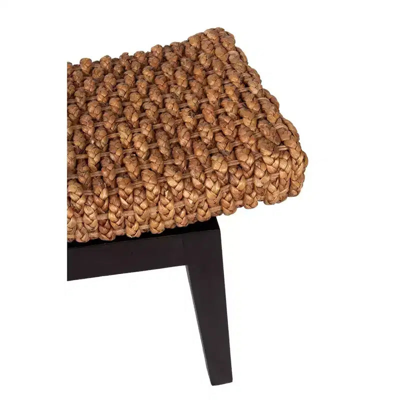 Panca ottomana da ingresso in rattan, marrone, stretta, con struttura in legno massello