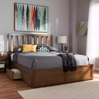 Letto a piattaforma moderno e contemporaneo Queen in noce con contenitore, marrone, legno massello, contenitore sotto il letto, nessun bisogno di rete a molle