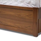 Letto a piattaforma moderno e contemporaneo Queen in noce con contenitore, marrone, legno massello, contenitore sotto il letto, nessun bisogno di rete a molle