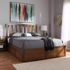 Letto a piattaforma moderno e contemporaneo Queen in noce con contenitore, marrone, legno massello, contenitore sotto il letto, nessun bisogno di rete a molle