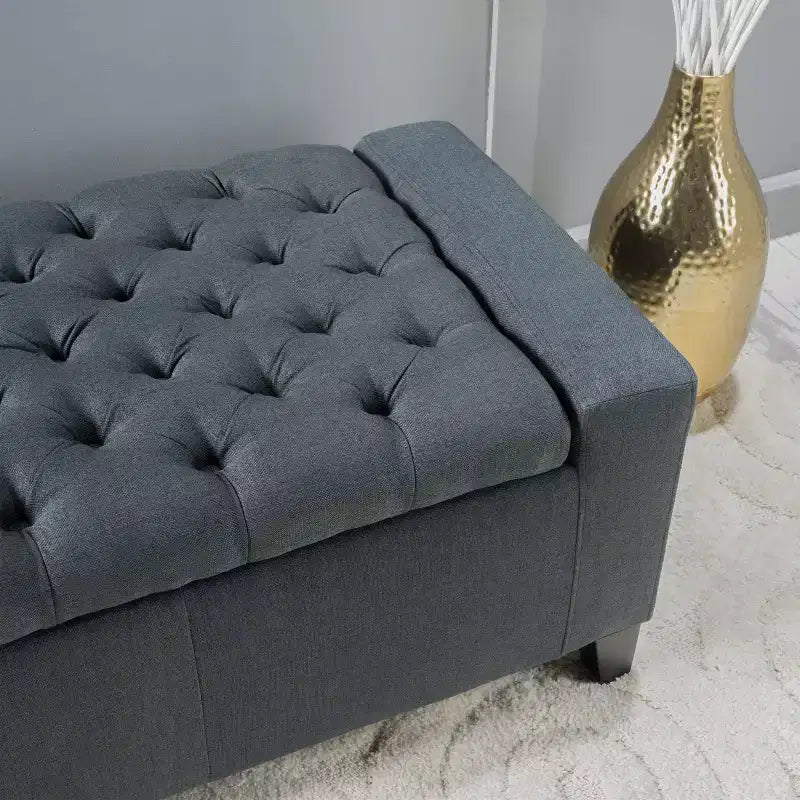 Struttura letto imbottita capitonné con testiera ad alette, nessuna molla necessaria, Queen, Grigio